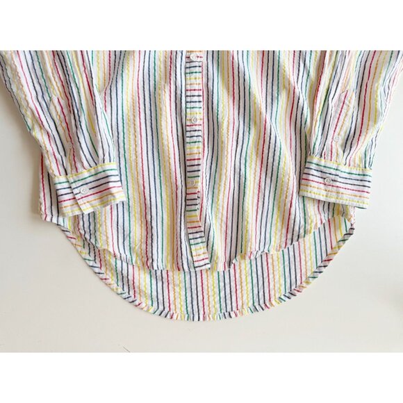 SOLID & STRIPED White Rainbow Cotton Seersucker Oxford Shirt Cover-Up, Size S - Picture 9 of 14